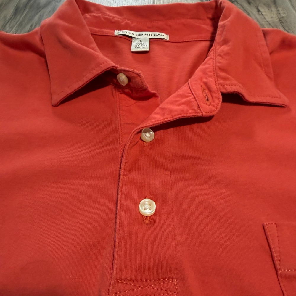 Peter Millar Mens Large Red Pima Cotton Short Sleeve Pocket Polo Golf Shirt - Picture 4 of 10